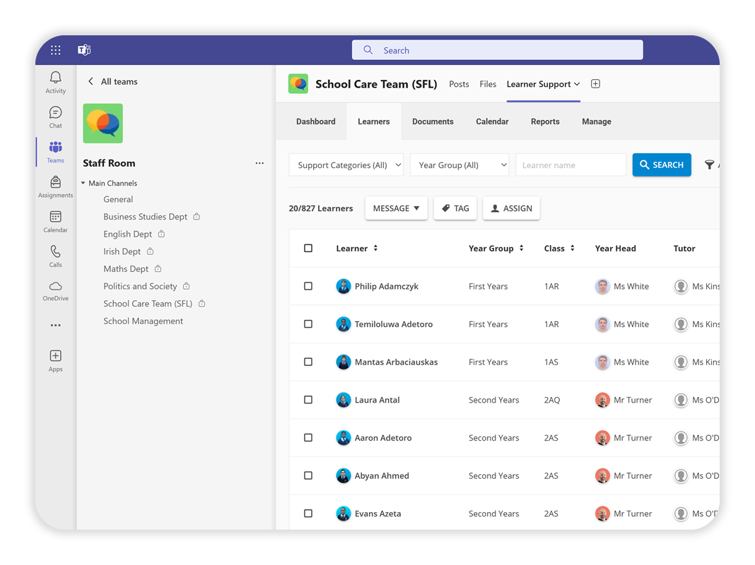 Learner Support and AEN for Microsoft Teams